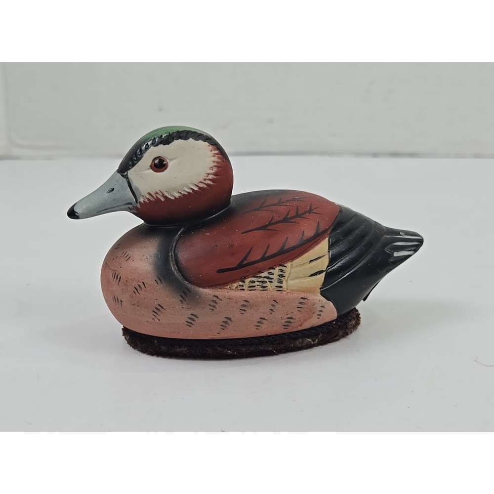 Vtg Jasco Ceramic Mallard Duck Decoy Hand Painted Figure Lint Remover Brush 3x5"